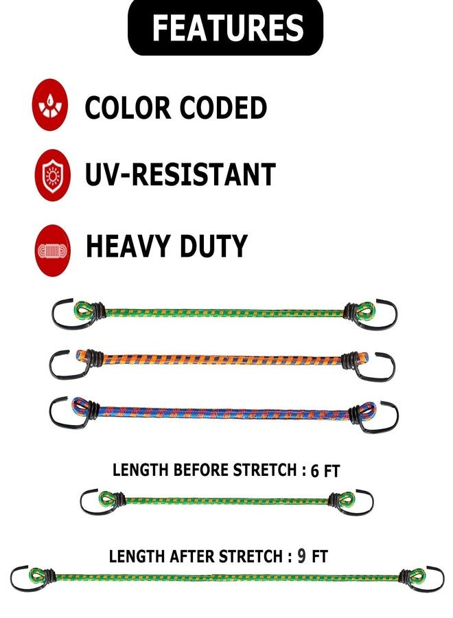 Aqbah High Strength Elastic Bungee Cord for Motocycle, Luggage Tying Rope with Hooks (Multicolour) - 6 FT Set of 4 - Image 2